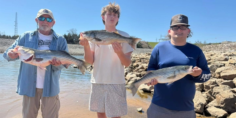 how-to-choose-a-fishing-guide-1 Anglers holding striped bass on Lake Texoma after a successful guided fishing trip